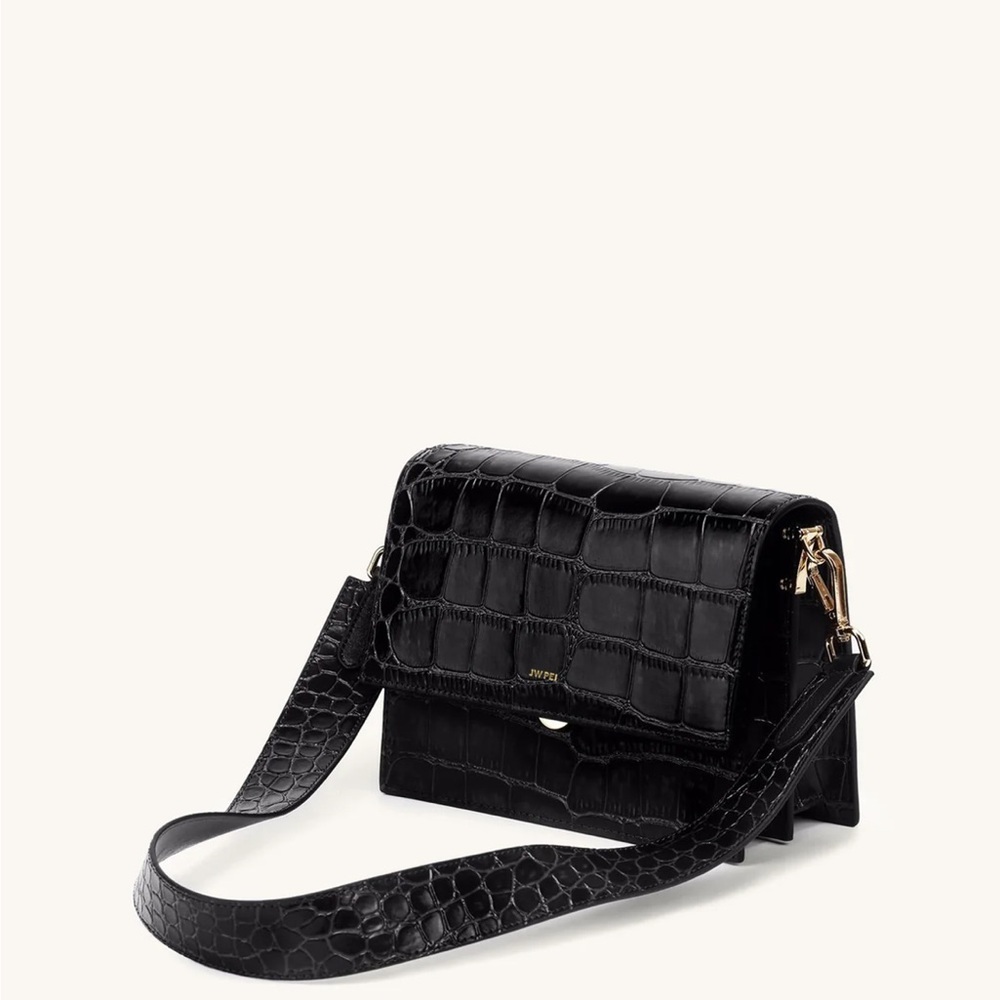 JW PEI Mini Flap Crossbody In Black Croc